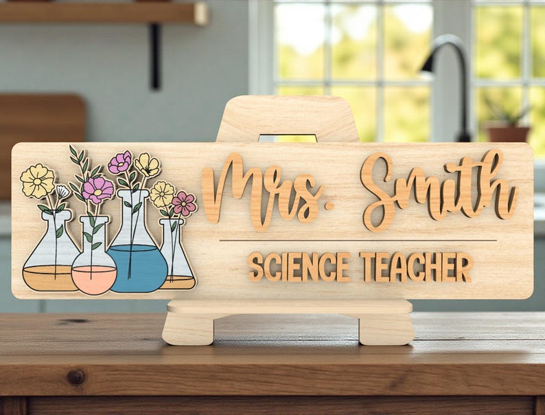Personalized Science Teacher Sign SVG, Floral Chemistry Beakers, Custom ...