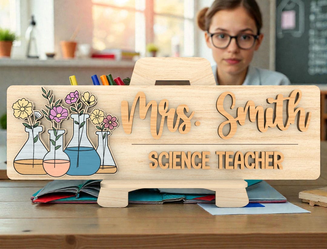 Personalized Science Teacher Sign SVG, Floral Chemistry Beakers, Custom ...