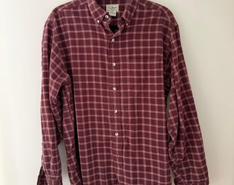 Camisa de franela de algodón a cuadros burdeos para hombre de LL Bean, talla M-Reg 06PY7