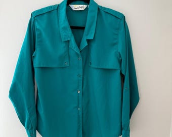 Vintage Diane von Furstenberg Blågrön Skjorta Storlek 10
