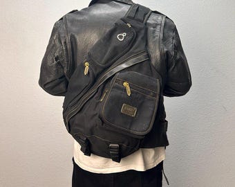 Vintage Black Multipocket DIESEL Style Goldbe Backpack Military