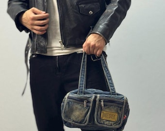 Vintage Diesel Style Sling Bag Leather Military Multipocket Japan