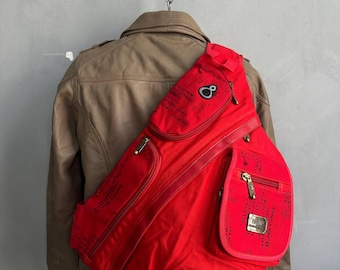 Vintage Diesel Style Sling Bag Leather Military Multipocket Japan