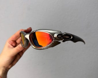Gafas vintage raras de los 90, plateadas/blancas con lentes negras para actividades al aire libre, estilo Julieta y Romeo Cyber