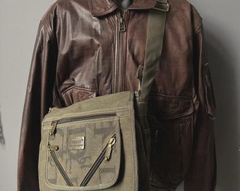 Vintage Diesel Style Sling Bag Leather Military Multipocket Japan