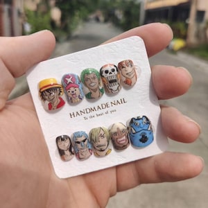 One Piece Anime Press-On Nails – Handmade Character Nail Art Set, Luffy Crew Manga Nails, Custom Cosplay Reusable Nails Unisex & Man Nails
