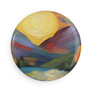 Artistic Landscape Button Magnet, Colorful Art Magnet, Decorative Fridge Magnet, Unique Gift for Art Lovers, Nature Inspired Home Decor