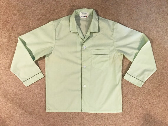 Vintage Mint Green Pajama Top Blouse - Medium