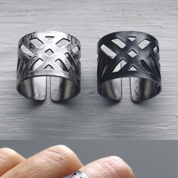 Cage cuff ring / choose a finish / Unisex geometric ring / stainless steel ring / men's ring / statement ring / wide cuff ring