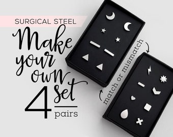 Surgical steel stud earrings set | Mom gift Mother's day | Hypoallergenic earrings for sensitive ears | Mix and Match earring studs