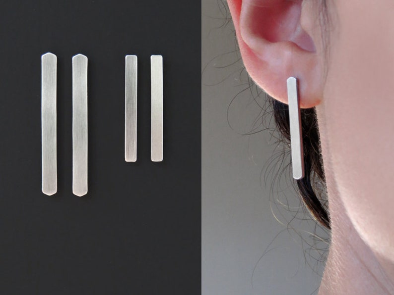 Long bar earrings / minimalist earrings / stainless steel earrings / surgical steel post earrings / edgy earrings / stainless steel jewelry 