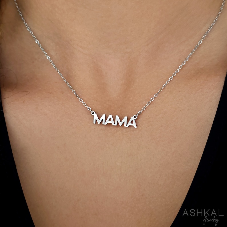 Mama Necklace Gift for Mother's Day Stainless Steel Silver Necklace Gift for New Mother Dainty Minimalist Mama necklace Mom gifts image 1