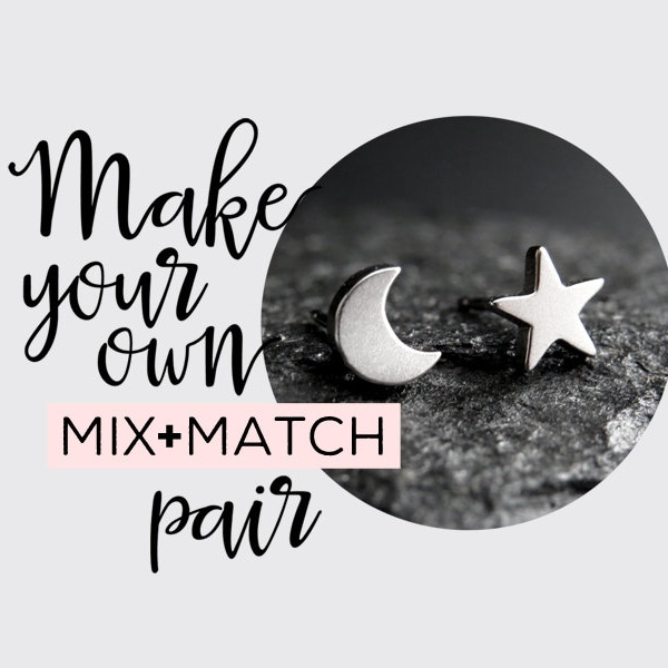 Mismatched Earring Pair: Choose 2 Shapes, Star, Moon, Heart, Circle, Flower, Nickel Free Jewelry