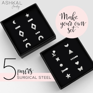 Dainty stud earrings gift set • Mix & Match small earrings for stacking • Cute earrings for everyday • Surgical Stainless Steel earrings