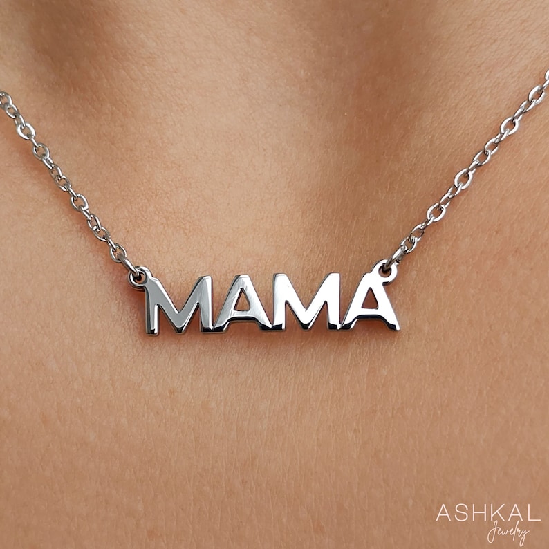 Mama Necklace Gift for Mother's Day Stainless Steel Silver Necklace Gift for New Mother Dainty Minimalist Mama necklace Mom gifts image 3