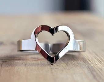 Dainty Heart Ring: Adjustable Stainless Steel Love Ring