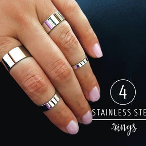 Stainless Steel Ring Set Statement Rings Midi Rings Knuckle Ring Set Silver Tone Set Of 4 Rings Adjustable Ring Bands image 1