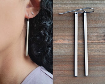 Long dangle bar earrings /  Surgical steel long bar earrings Simple long earrings / Gift for her Bridesmaid gift jewelry No Tarnish jewelry