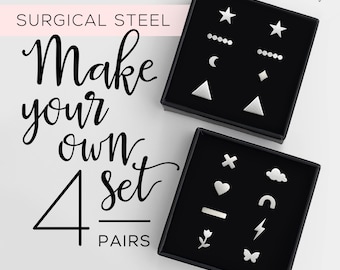 Surgical Steel Stud Earrings Set • Hypoallergenic Earrings for Sensitive Ears • Mix and Match Stud Earrings • Minimalist Earrings
