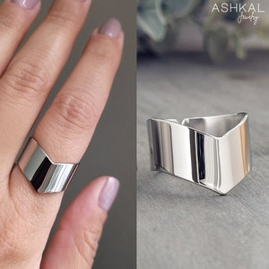 Wide Chevron Ring • V Ring • Wide Arrow Cuff Ring • Statement Ring