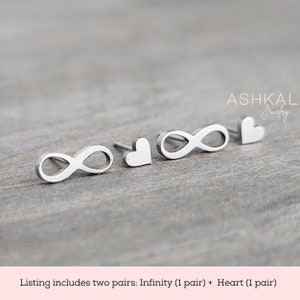 Infinity & Heart Surgical Steel Stud Earring Hypoallergenic Infinity Earring Minimalist Infinity Heart Jewelry Infinity Love Symbol image 2