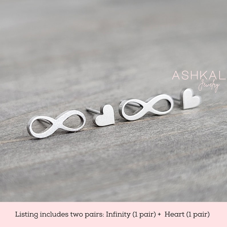 Infinity & Heart Surgical Steel Stud Earring Hypoallergenic Infinity Earring Minimalist Infinity Heart Jewelry Infinity Love Symbol image 2