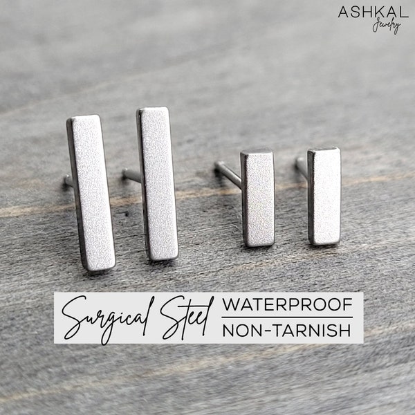 Dainty Bar Earrings in Surgical steel • Thin bar stud earrings for sensitive ears • silver earrings • 316L stainless steel earrings