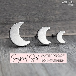 Moon Earrings • Crescent Moon Stud Earrings For Sensitive Ears • Surgical Stainless Steel Earrings • Ashkal Jewelry