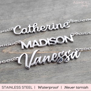 Personalized Name Necklace • Stainless Steel Silver Name Necklace • Minimalist Name Necklace • Script Necklace • Girlfriend Gift