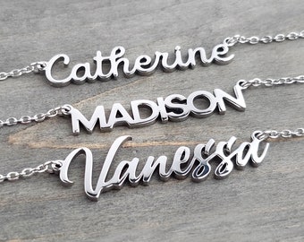 Minimalist Name Necklace • Personalized Name Necklace • Stainless Steel Silver Color Name Necklace • Girl Script Necklace • Girlfriend Gift