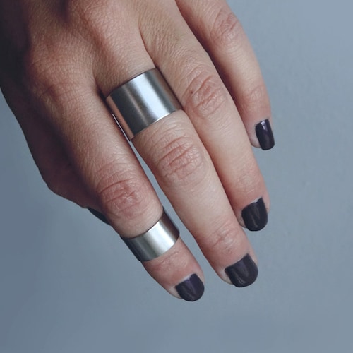 set of 2 wide rings / cuff ring set / stainless steel rings / matte silver ring set / non-tarnish jewelry / adjustable cuff rings