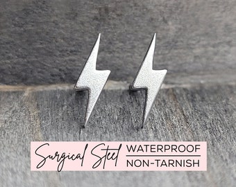 Lightning Bolt Surgical Steel Stud Earrings: Minimalist, Dainty Hypoallergenic Jewelry for Sensitive Ears
