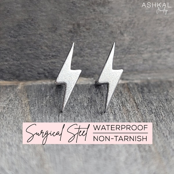 Lightning Bolt Surgical Steel Earrings • Dainty Hypoallergenic Lightning Stud Earrings • Tiny Minimalist Voltage Electric Stainless Jewelry
