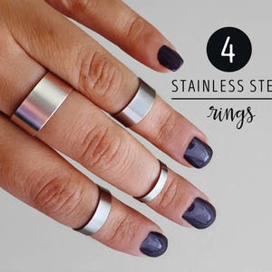 knuckle rings set / set of 4 midi rings / ring band set for women and men / statement rings / ring set boho stainless steel jewelry ashkal image 1