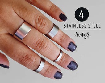 knuckle rings set / set of 4 midi rings / ring band set for women and men / statement rings / ring set boho stainless steel jewelry ashkal