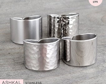 Stainless Steel Rings • 316L Stainless Steel Rings • Wide Band Ring • Adjustable Silver Cuff Rings • 1.5cm Wide Cuff Ring • Black Ring