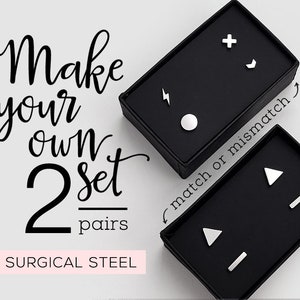 Stud Earring Set • Surgical Steel Minimalist Earrings for Everyday • Nickel free Earrings for Sensitive Ears • Simple Earrings for stacking