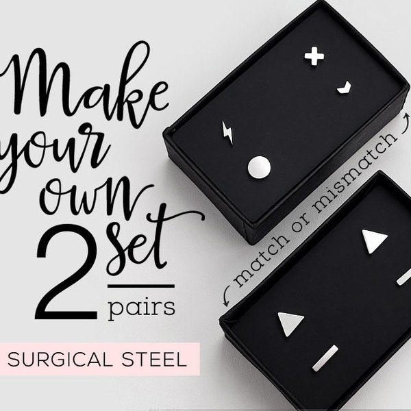 Surgical Steel Stud Earrings Set • Hypoallergenic Earrings for Sensitive Ears • Mix and Match Stud Earrings • Minimalist Earrings