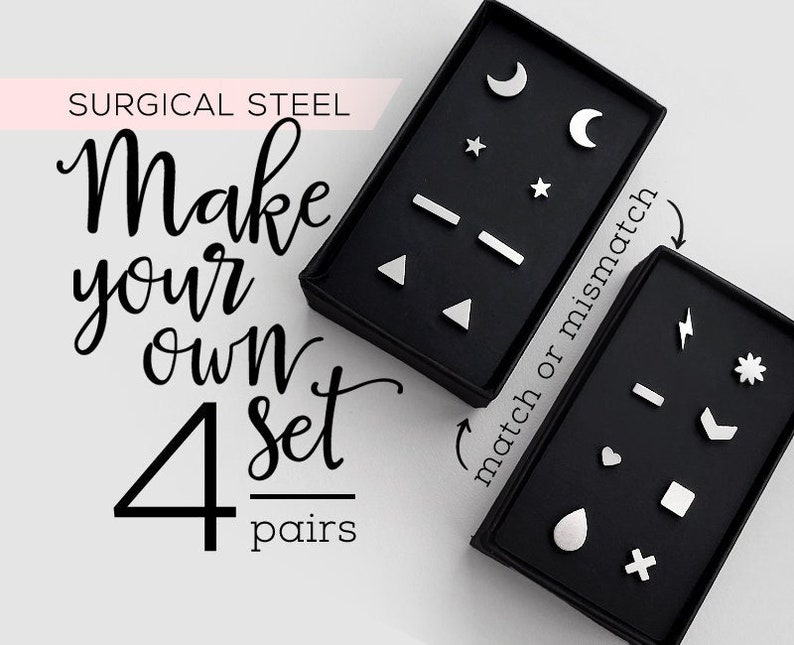 Surgical steel stud earrings set | tarnish free earrings | Hypoallergenic earrings for sensitive ears | Mix and Match earring studs for girl 