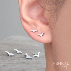 May include: A pair of silver bird stud earrings. The earrings are small and delicate, and they are perfect for adding a touch of whimsy to any outfit.