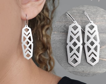 Geometric Boho Earrings • Long Dangle Earrings • Tribal Statement Earrings • Gift For Her • Surgical Stainless • Steel Earrings Jewelry