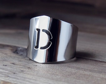 Monogrammed ring / mirror finish / silver initial ring / Tube ring / monogram jewelry / Valentines gift for her or him