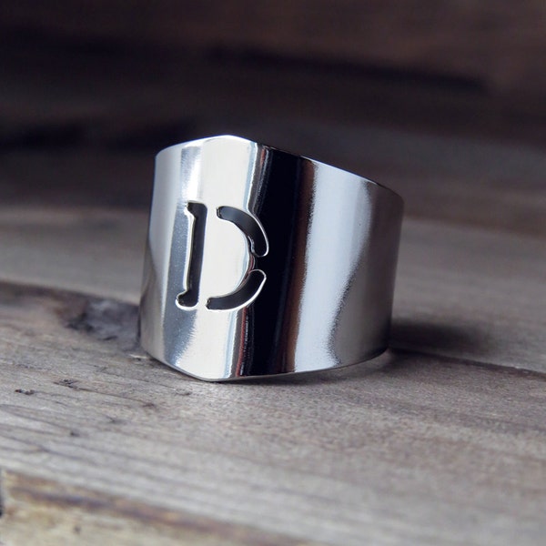 Monogrammed ring / mirror finish / silver initial ring / Tube ring / monogram jewelry / Valentines gift for her or him