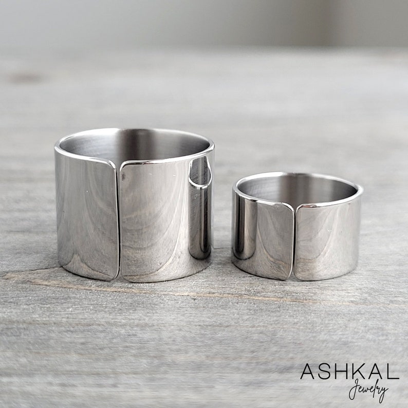 Stainless Steel Ring Set Wide Band Rings Silver Tube Rings Set Of 2 Above Knuckle Rings Cigar Band Ring Mirror finish Ashkal image 3