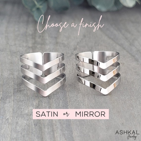 thumbnail image 2 of Sac Silver Rose Gold Plated Chevron Arrow Sterling Silver Ring – Minimalist Band, Sizes 3-13, Unisex 2 of 5