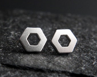 Hexagon Earrings • Hexagon Post Earrings • Geometric Post Earrings • Hexagon Studs • Men Earrings • Gift for Him • Hex Earrings