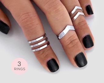 Ring Set • Knuckle Ring Set • Midi Rings Set • Boho Ring Set • Minimalist Rings • Chevron Knuckle Ring • Stainless Steel Tarnish Free Rings