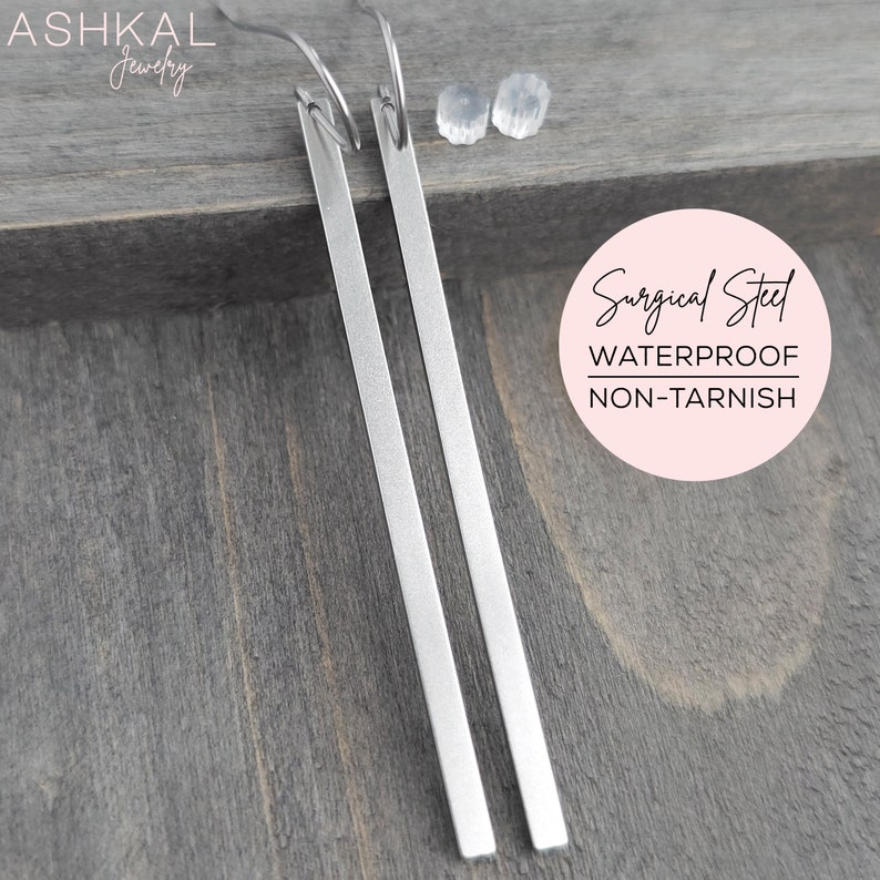 Long Dangle Bar Earrings Surgical Steel Long Bar Earrings Simple Long Earrings Gift For Her Bridesmaid Gift No Tarnish Jewelry image 2