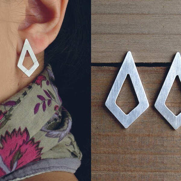 Diamond Shape Earrings • Geometric Stud Earrings • Rhombus Earrings • Lightweight Earrings • Gift Under 25 • Holiday Gift