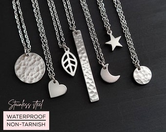 Simple Layered Necklace • Minimalist Necklace Silver • Star Moon Heart Necklace • Everyday Necklace • Waterproof Necklace In Stainless Steel